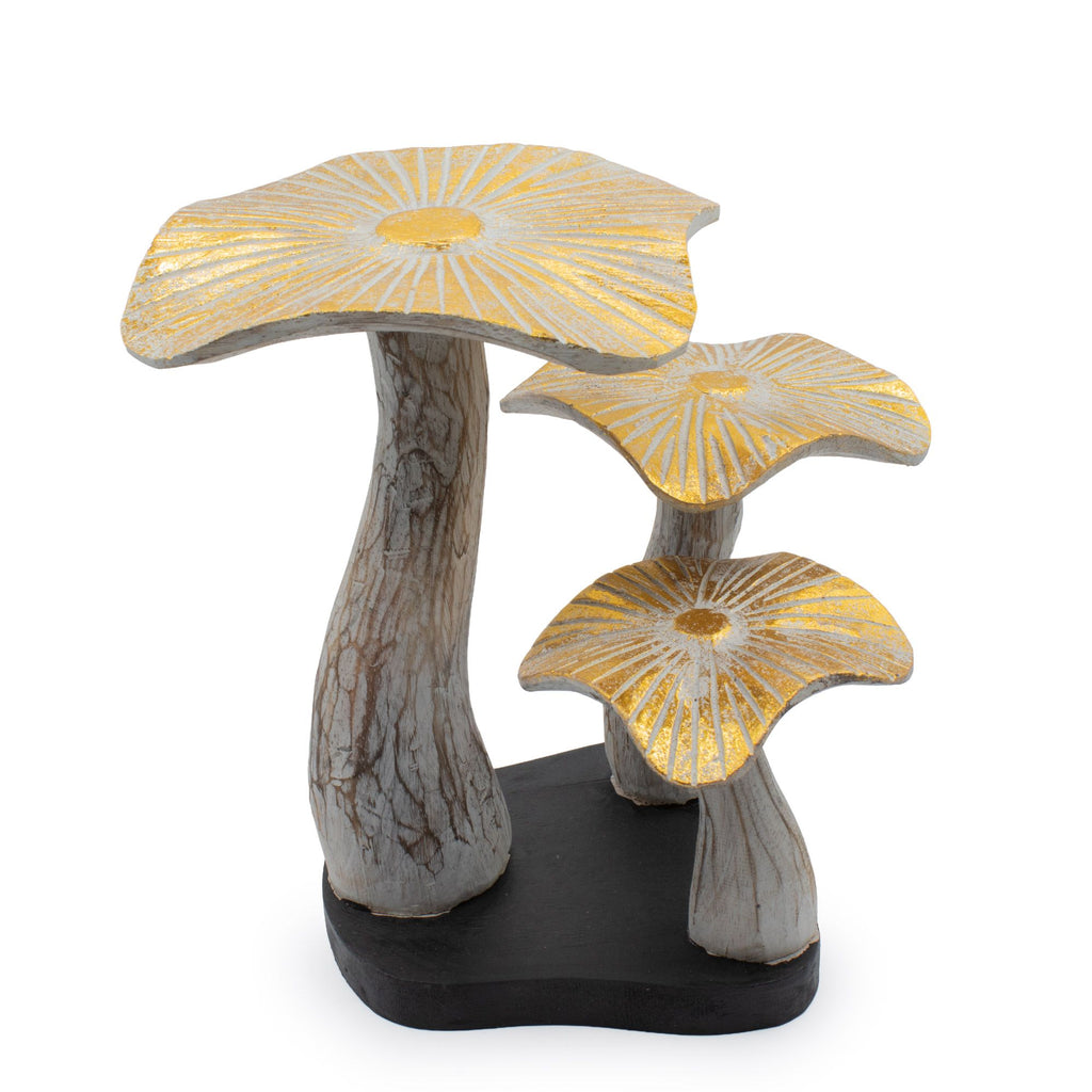 Medium Golden Mushroom Art - 25cm - Whitewash