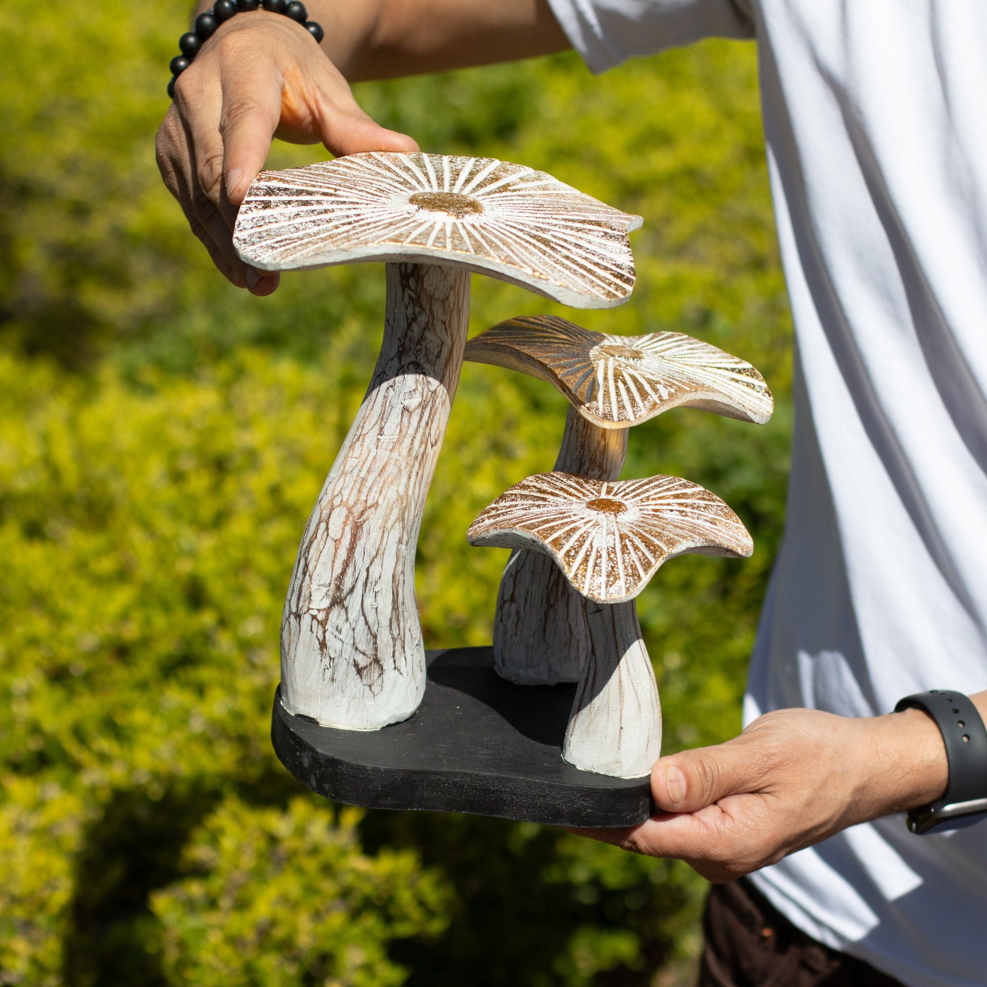 Medium Golden Mushroom Art - 25cm - Whitewash