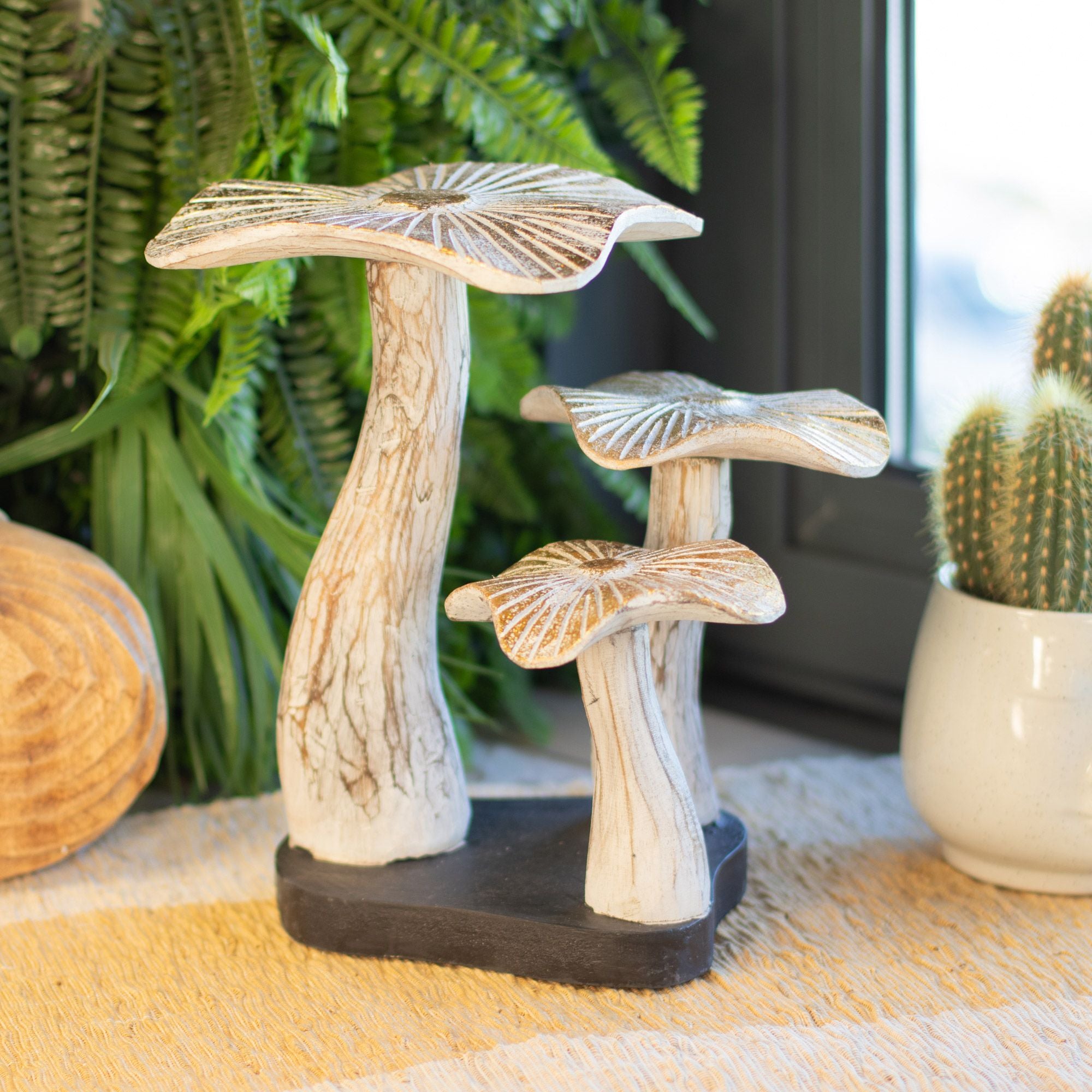 Medium Golden Mushroom Art - 25cm - Whitewash